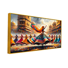 Lively Traditional Indian Folk Dance Artwork with Vibrant Colors Canvas Print Wall Art