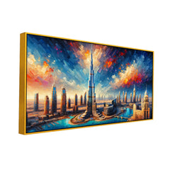 Modern Skyline with Burj Khalifa and Colorful Sky Canvas Print Wall Painting