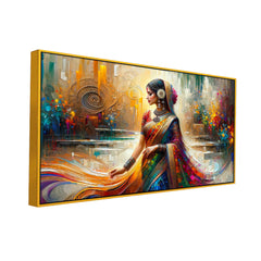 Abstract Beauty: Modern Indian Beauty Woman in Saree Canvas Print Wall Art