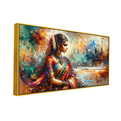 Saree & Bindi : Woman in Traditional Attire Canvas Print Wall Painting