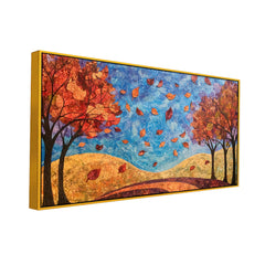 Nature’s Autumn with Trees and Crimson Leaves of Autumn Canvas  Wall Painting