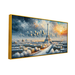 Eiffel Tower in Snowlight – Winter Sunset Over Snowbound Paris Canvas Print Wall Painting