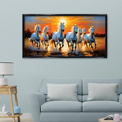 Premium Design Seven Running Horses With Sunrise Canvas Wall Paintings For Home Decors