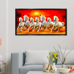 Premium Seven Running Horses at Sunrise Canvas Painting for Wall Decors
