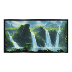 Premium Majestic Triple Waterfall Canvas Art | Lush Green Valley Landscape Painting