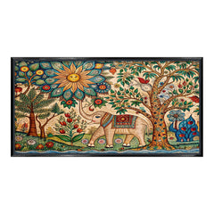 Premium Mithila Art Elephant & Tree of Life Painting | Traditional Madhubani Style Canvas Print for Wall Decor