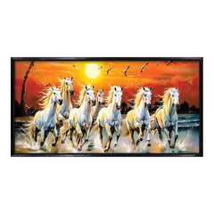 Premium 7 Running Horses at Sunrise Vastu Canvas Wall Painting with Floating Frame