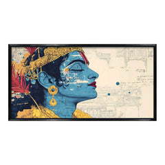 Lord Krishna Profile Portrait Canvas Art | Modern Ornate Hindu Deity Spiritual Print