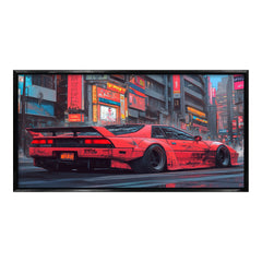 Cyberpunk Red Sports Car premium Canvas Painting