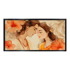Premium Radha Krishna Divine Love Canvas Art | Peaceful Couple Portrait Painting