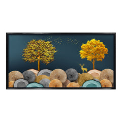Premium Luxury Golden Tree Deer Wall Art Print | Modern Abstract Log Texture Landscape Canvas