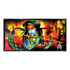 Premium Lord Krishna Playing Flute Premium Canvas Wall Painting For Home Decors