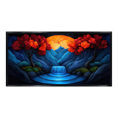 Crimson Tree & Indigo Mountain: High-Contrast Abstract Landscape – Premium Modern Wall Decor