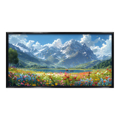 Premium Mountain Landscape Canvas Art | Wildflower Meadow and Lake Painting