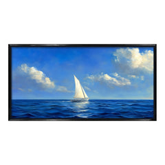 Premium Oil Painting Style Seascape Canvas: Sailboat on Blue Ocean