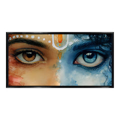 Premium Radha Krishna Eyes Canvas Art | Divine Vision Spiritual Painting