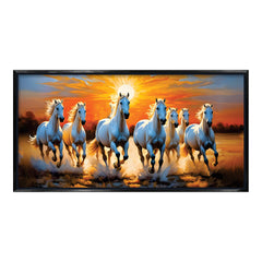 Premium Design Seven Running Horses With Sunrise Canvas Wall Paintings For Home Decors