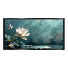 Premium Serene White Lotus Flower Canvas Art | Tranquil Pond Scene Painting