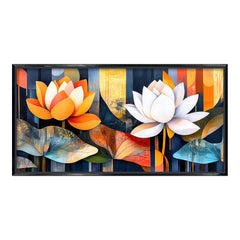Premium Abstract Lotus Flower Wall Art | Modern Orange & White Botanical Canvas Print