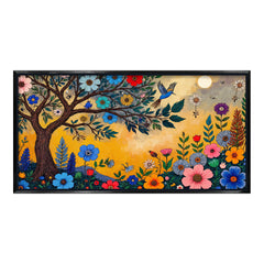 premium Whimsical Flower Garden Canvas Art | Vibrant Folk Art Tree Painting