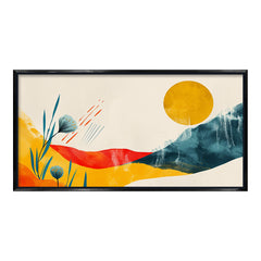 Premium Mid-Century Modern Abstract Art | Minimalist Sun and Mountain Canvas