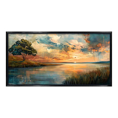 Premium Abstract Sunset Lake Canvas Art | Moody Lone Tree Landscape Painting