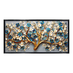 Premium Golden Floral Tree Canvas Painting -3D-Style Blossoms Wall Art for Living Room Décor