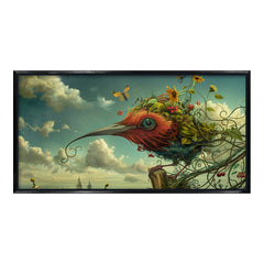 Surreal Botanical Bird Fantasy Art Canvas | Giant Organic Creature and Cloudy Sky Wall Print