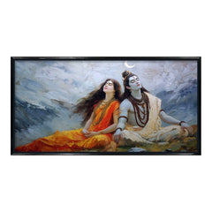 Shiv Parvati Meditation Canvas Art | Himalayan Mountain Traditional Hindu Painting Print