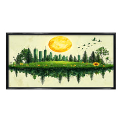 Premium Green Cityscape Reflection Canvas Art | Nature and Urban Blend Painting