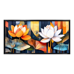 Premium Abstract Lotus Flower Canvas Art | Modern Orange and White Floral Painting