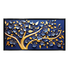 Premium 3D Look Botanical Art | Blue Floral Tree Canvas Premium Painting