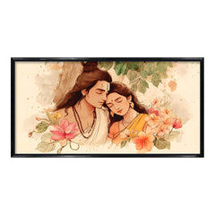 Premium Shiva Parvati Divine Couple Canvas Art | Spiritual Love Portrait Painting