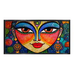 Premium Vibrant Goddess Face Wall Art | Abstract Folk Portrait Canvas Print