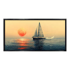 Premium Minimalist Seascape Canvas Art: Sailboat with Red Sun