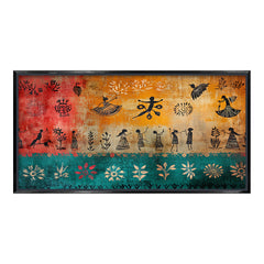 Vibrant Folk Dance Wall Art | Traditional Warli Style Canvas Print for Bohemian Decor