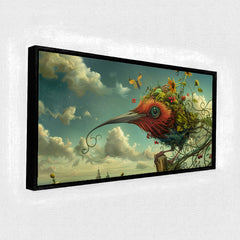 Surreal Botanical Bird Fantasy Art Canvas | Giant Organic Creature and Cloudy Sky Wall Print