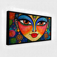 Premium Vibrant Goddess Face Wall Art | Abstract Folk Portrait Canvas Print