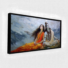 Shiv Parvati Meditation Canvas Art | Himalayan Mountain Traditional Hindu Painting Print