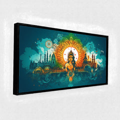 Premium Ornate Indian Goddess and Mandala Skyline Canvas | Vibrant Teal and Orange Cultural Art Print