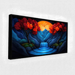Crimson Tree & Indigo Mountain: High-Contrast Abstract Landscape – Premium Modern Wall Decor