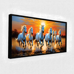 Premium Design Seven Running Horses With Sunrise Canvas Wall Paintings For Home Decors