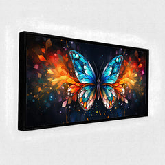 Premium Vibrant Butterfly Canvas Wall Art | Blue and Orange Glowing Wings Painting