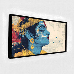 Lord Krishna Profile Portrait Canvas Art | Modern Ornate Hindu Deity Spiritual Print