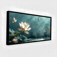 Premium Serene White Lotus Flower Canvas Art | Tranquil Pond Scene Painting