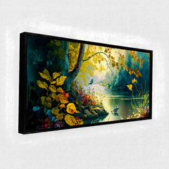 Premium Enchanted Forest Stream Canvas Art | Vibrant Yellow and Gold Landscape Painting
