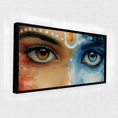 Premium Radha Krishna Eyes Canvas Art | Divine Vision Spiritual Painting
