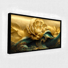 Premium Modern Golden Flower and Waves Canvas Wall Painting for Wall Decors