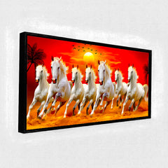 Premium Seven Running Horses at Sunrise Canvas Painting for Wall Decors