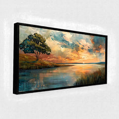 Premium Abstract Sunset Lake Canvas Art | Moody Lone Tree Landscape Painting